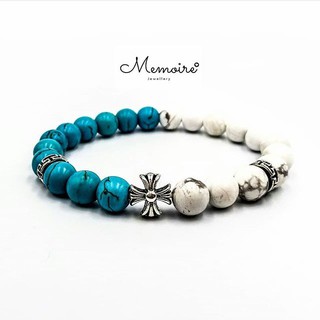 กำไลข้อมือหินแท้ Turquoise + Howlite ขนาด 8 มิล (เปลี่ยนจี้ได้)