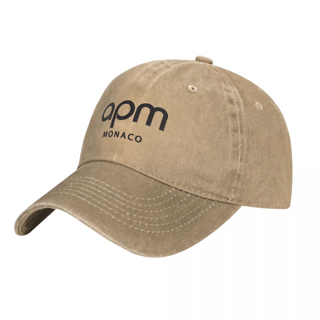 APM MONACO โลโก้ผู้ใหญ่ล้างหมวกคาวบอยแหวนโค้งหมวกกันแดดหมวกเรียบง่าย Unisex ผ้าฝ้าย 100% ควบคุมผู้ชา