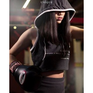 UNI 218 เสื้อครอปมีฮูด เท่ห์ ๆ แบบสาว UNIQUE Sport Crop Hoody