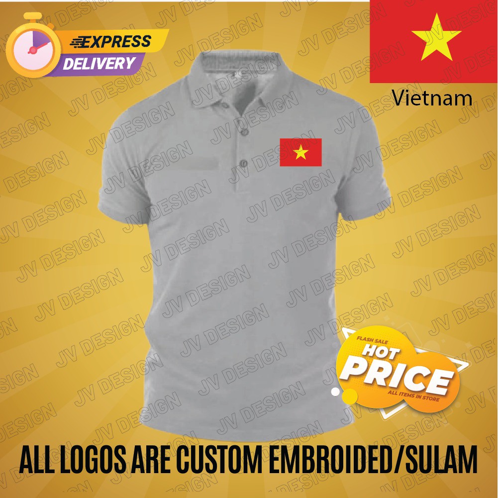 HEBAT🔥 [SULAM] VIETNAM FLAG LOGO JJ POLO EMBROIDERY BAJU LELAKI PEREMPUAN POLO TEE!! ผ้าฝ้าย 100% KL