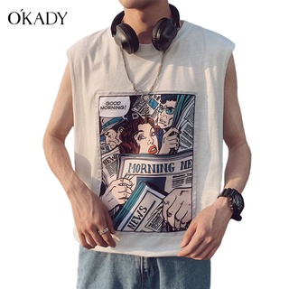 OKADY เสื้อยืดแขนกุดฤดูร้อนสบายๆฮิปฮอปสไตล์ฮาราจูกุ