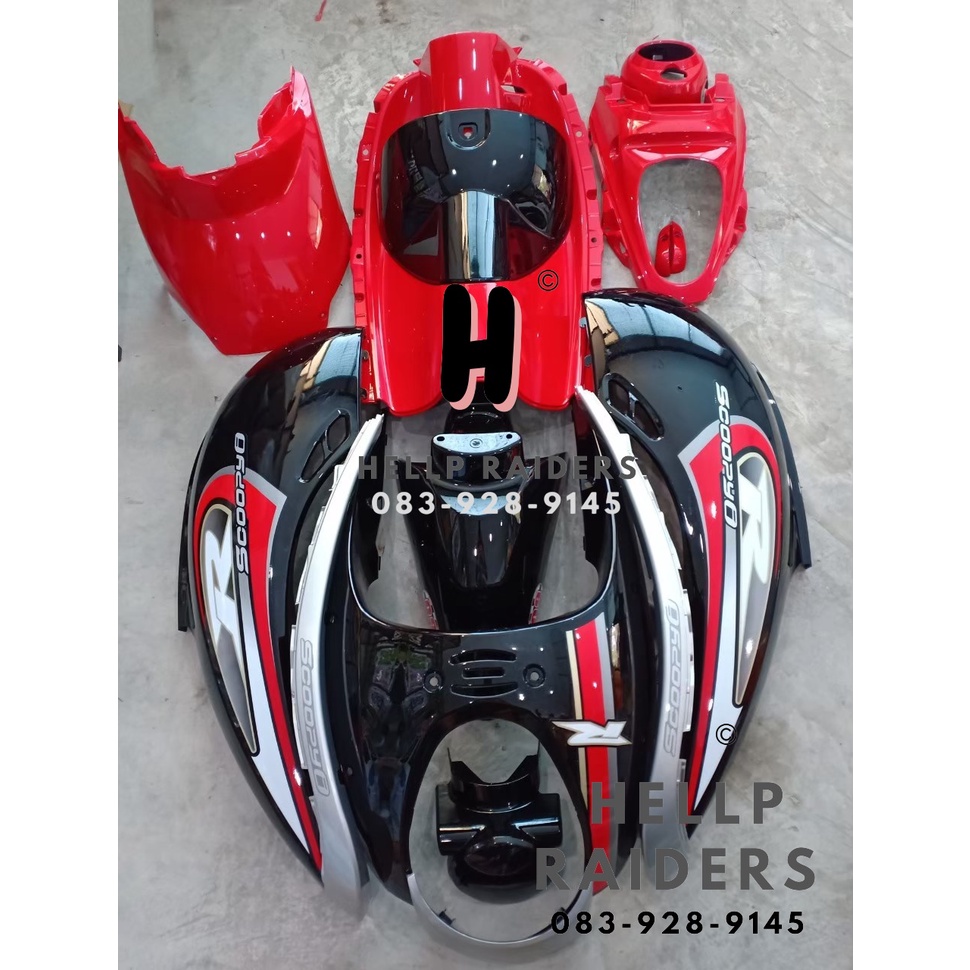 ชุดสี เฟรม ฮอนด้า สกู้ปปี้ ไอ ตัวเก่า  Honda Scoopy i ปี 2009-2011  ครบชุด 15 ชิ้น สีดำแดงสดลายR