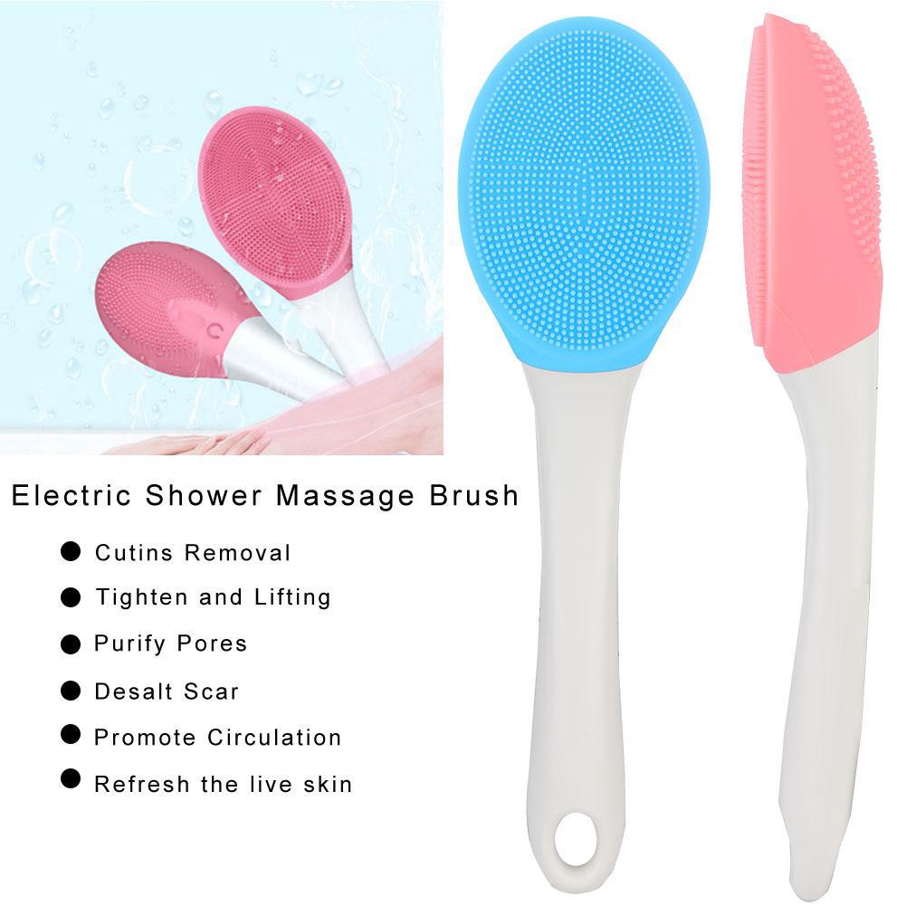 Electric Silicone Back Brush Body Long Handle Shower HOT