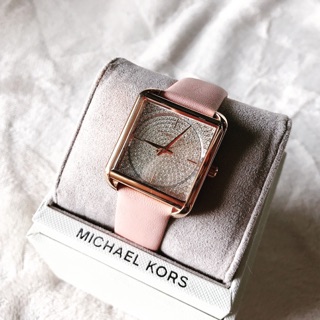 Sale✅เหลือ 5 เรือนแล้วค้า ขายดีมาก MK2669 Lake Pavé Rose Gold-tone and Leather Watch หน้าปัดประดับคริสตัล กรอบสีโรสโกลด์