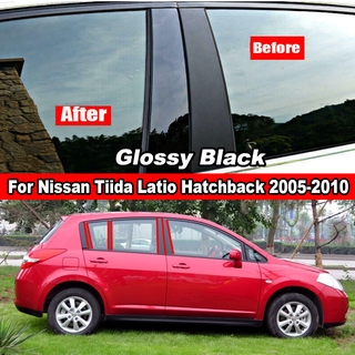 สติกเกอร์ติดเสาเสาประตู หน้าต่างรถยนต์ สีดํามันวาว สําหรับ Nissan Latio Tiida Hatchback 2005-2010 8 ชิ้น