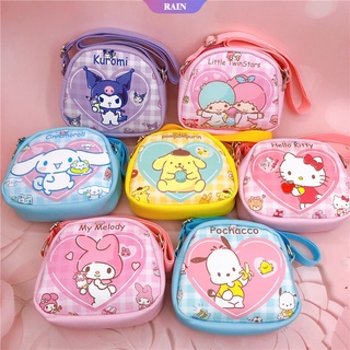 กระเป๋าสะพายไหล่ หนัง PU ลายการ์ตูน Sanrio Cinnamoroll Kuromi My Melody Hello Kitty ขนาดมินิ น่ารัก สําหรับใส่เหรียญเด็ก [RAIN]