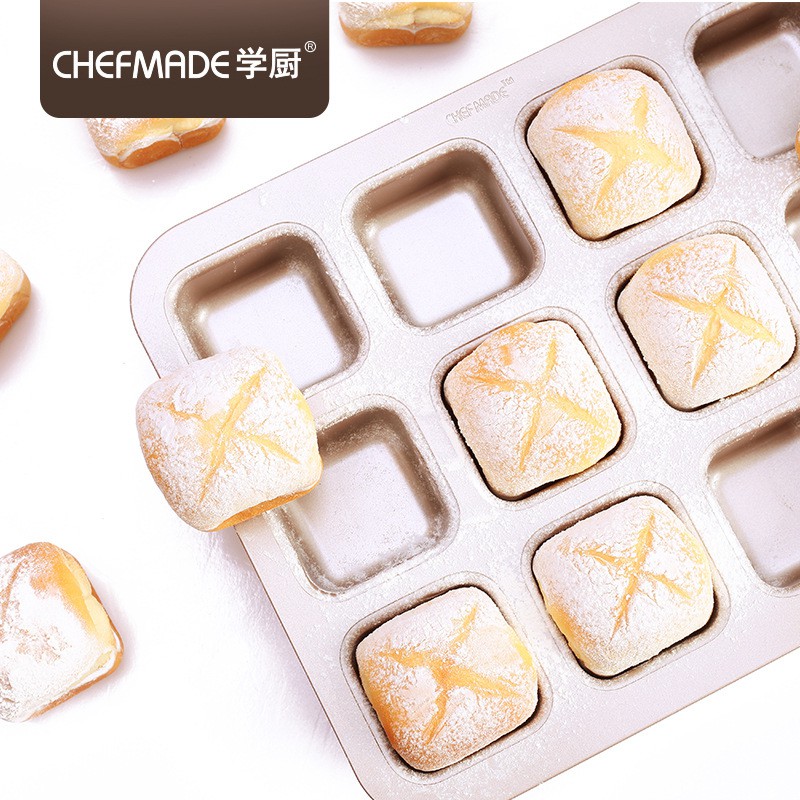 Chefmade พิมพ์หลุมสี่เหลี่ยม 12 ช่อง อบบราวนี่ เค้ก ขนมปัง WK9149