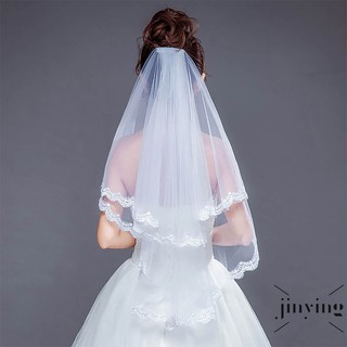 ❤S Wind Double Bridal Veil Beautiful Ivory Cathedral Short Wedding Veils Lace Edge with Comb Bride V