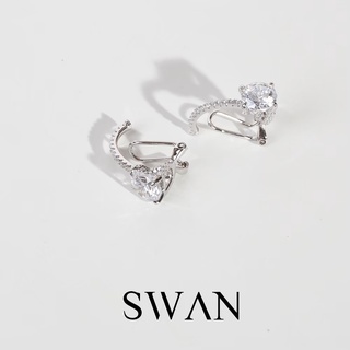 SWAN - Oversize Diamond Cuff ต่างหูหนีบเงินแท้ ไม่ต้องเจาะ ฝังเพชรคิวบิกเซอร์โคเนีย cubic zirconia