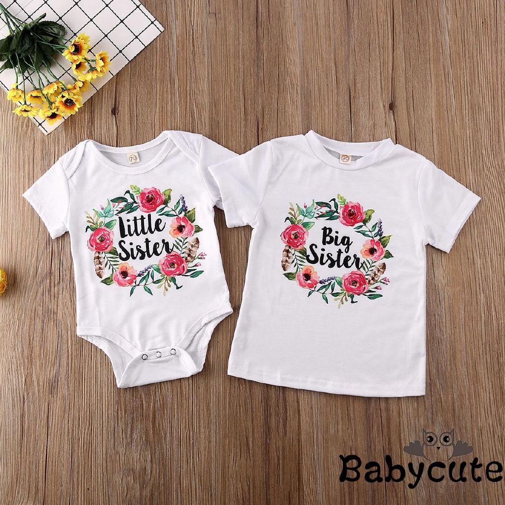 B-BBig/Little Sister Matching Clothes Floral Toddler Kid Girls Tee Tops ...