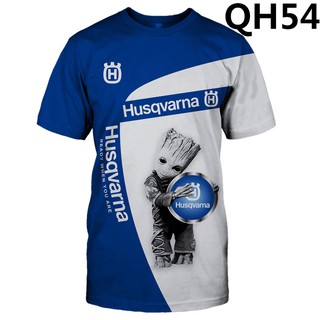 Husqvarna 2021 เสื้อยืดแขนสั้นคอกลมพิมพ์ลาย 3D แฟชั่นผู้ชาย