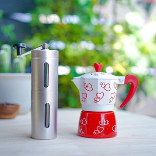 (ชุดหม้อต้ม + บดมือ) หม้อต้มกาแฟ Mokapot หลากสี + เครื่องบดกาแฟมือหมุน  By สุวภัทร SWP Shop
