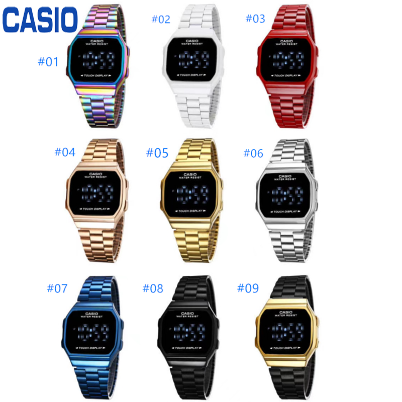Casio ของแท้ 100% นาฬิกาหน้าจอสัมผัส G-shock absorption A168หลายสีตัวเลือกกีฬาแฟชั่นนาฬิกาผู้ชายและผู้หญิง ผู้ชายสายสแตน