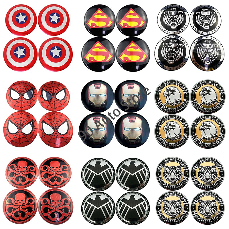 สติกเกอร์ สำหรับตกแต่งดุมล้อรถยนต์ ลายซุปเปอร์ฮีโร่ จาก Marvel 56 มม. 4 ชิ้น