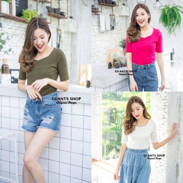 GI-ANTS เสื้อแขนศอกคอสี่เหลี่ยม ผ้าcotton  เนื้อดี คัตติ้งสวย G71