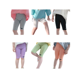 [Y D]135พร้อมส่งกางเกงเลกกิ้งสามส่วน สีพื้น ผ้านุ่มสำหรับเด็กผู้หญิง