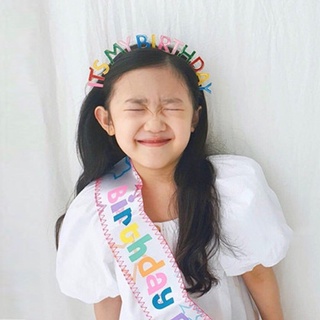 เซ็ตสายสะพายและที่คาดผม Korean-style Rainbow ITS MY BIRTHDAY Headband &amp; BIRTHDAY PRINCESS Sash (2 pcs)