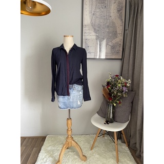 PROMOD Navy Blue With Arrow Pattern Buttoned Down Long-sleeved Shirt