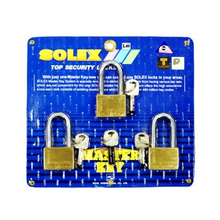 ชุดกุญแจ Solex คอยาว ขนาด 40 มม. กุญแจอย่างดี ระบบล็อคลูกปืนมาสเตอร์คีย์(MASTER KEY)ป้องกันกุญแจผี ทองเหลืองแท้ 3ตัว/ชุด