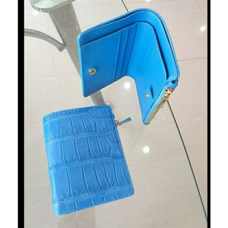 crocodile leg  purse1zip กระเป๋าสตางค์หนังจระเข้แท้sky blue