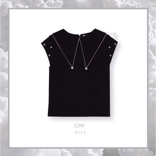เสื้อแขนกุด สีดำ แต่งกระดุมมุก มือ2 สภาพดี แบรนด์Mila รหัส111-430