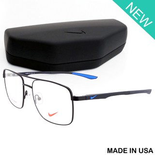 Nike แว่นตา รุ่น 7691 C-3-1 สีดำโลโก้ฟ้า กรอบเต็ม ขาสปริง วัสดุ สแตนเลส สตีล Eyewear Top Glasses Made in USA