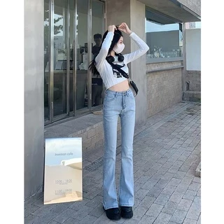 Cicishop(0959)New Jeans💥 กางเกงยีนส์ทรงกระบอกปลายขาบาน ยืดได้ ทรงเก๋แมตช์ง่ายไม่เอ้าท์