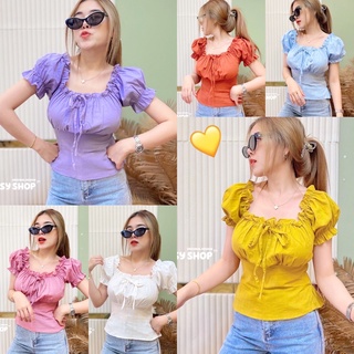 💛mayylody💜 เสื้อคอเหลี่ยม แขนตุ๊กตา น่ารักคิ้วๆมากค่ะ💕💕💕 เสื้อผ้าฝ้าย เสื้อลินิน เสื้อแขนตุ๊กตา ครอปท็อป เสื้อน่ารัก