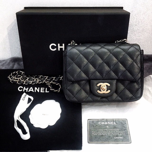 ❌❌SOLD❌❌[แท้/พร้อมส่ง] Used like new Chanel mini 7" caviar pearly black ghw