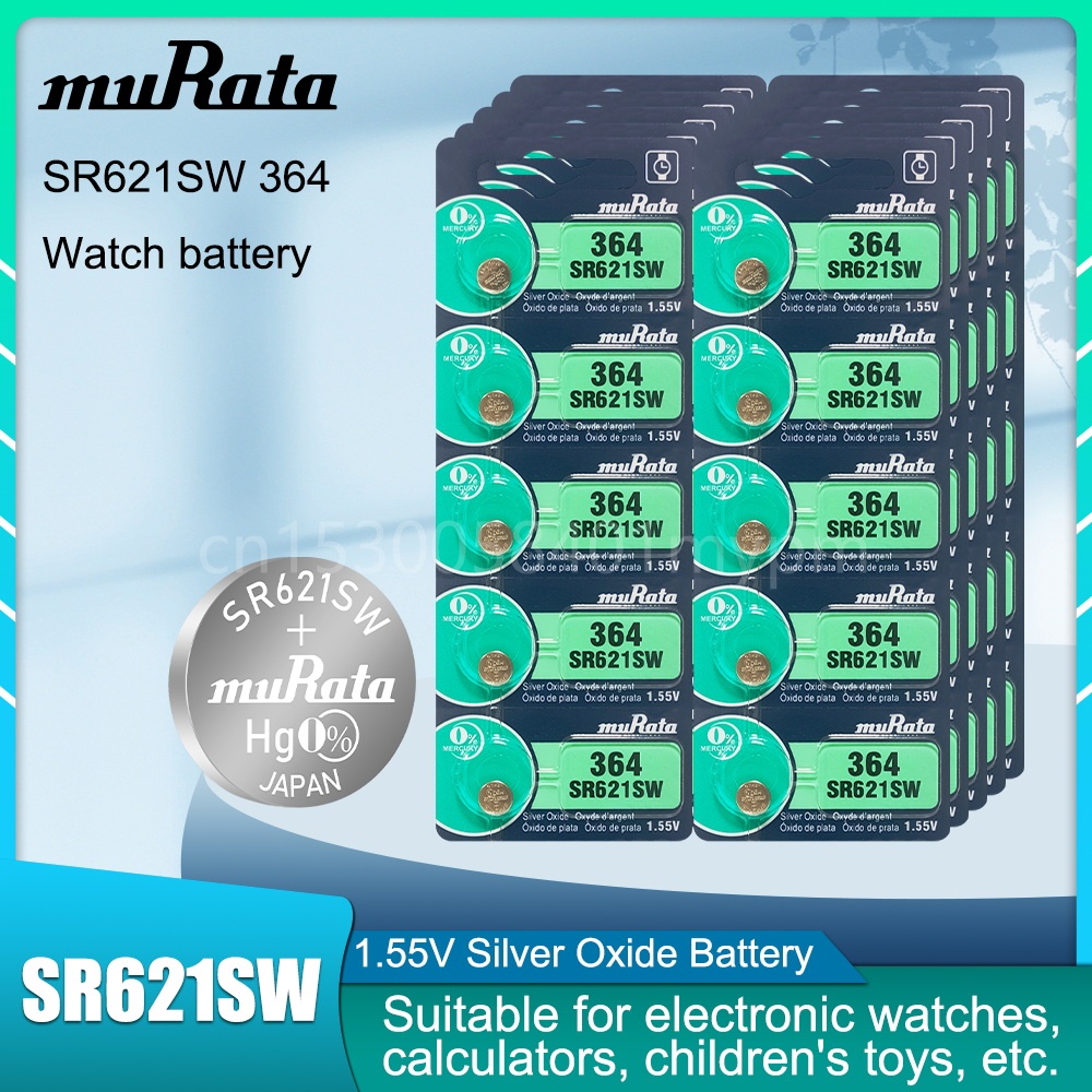 MURATA 364 Original 1.55V Silver Oxide Watch Battery 364 SR621SW V364 SR60 SR621 AG1 Button Coin Cel