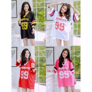 Dress oversized คอวี สกรีน Brooklyn