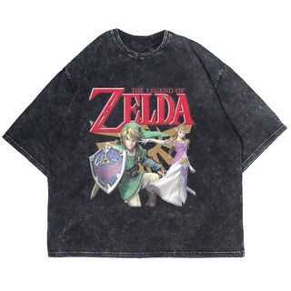 เสื้อยืดผ้าฝ้ายพิมพ์ลายแฟชั่น เสื้อยืดแขนสั้น ขนาดใหญ่ พิมพ์ลาย ZELDA WASHING VINTAGE