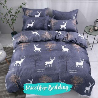 Sweet Kip Bedding ผ้าปูที่นอนขนาด 3.5ฟุต, 5ฟุต, 6ฟุต พร้อมผ้านวมขนาด 180 x 220 เซ็นติเมตร รวม 6 ชิ้น ลายกวางสีเทาเข้ม