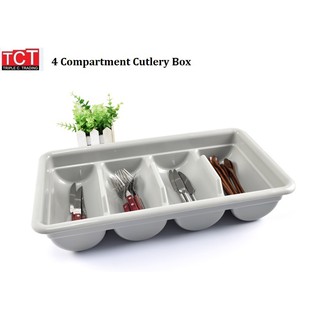 กะบะพลาสติกใส่ช้อนส้อมตะเกียบ 4 ช่อง กะบะใส่ช้อนส้อมตะเกียบ อย่างดี สีเทา 4 Compartment Cutlery Box