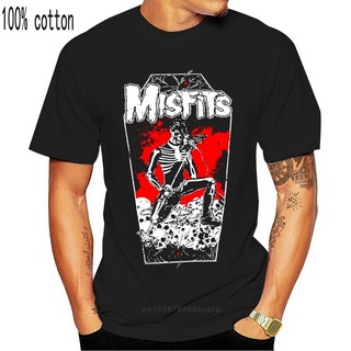 เสื้อคู่รัก - เสื้อยืดผ้าฝ้าย Misfits วงพังก์ร็อคกราฟิกผู้ชายโลงศพกราฟิกโอคอทีส