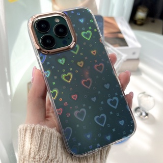 พร้อมส่ง☁ เคสสำหรับ iPhone case เคสไอโฟน โฮโลแกรมหัวใจรุ้งขอบกล้องทอง I11,11promax,12,12pro,12promax,13,13Pro,13Promax