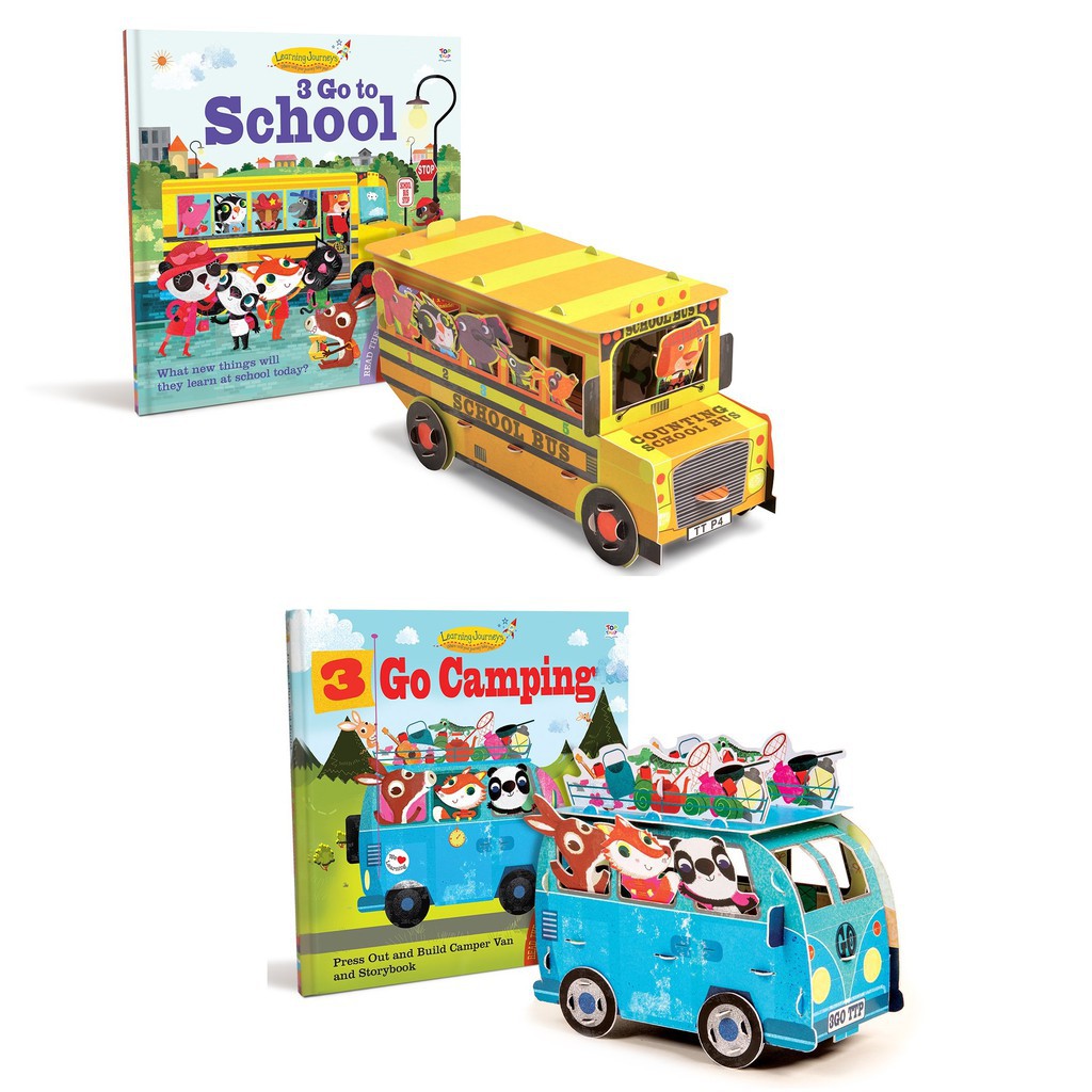 หนังสือเด็ก  และ โมเดล เสริมพัฒนาการ 3 Go to School และ 3 Go to Camping พร้อมฝึกสมาธิ หนังสือผ้า  หน