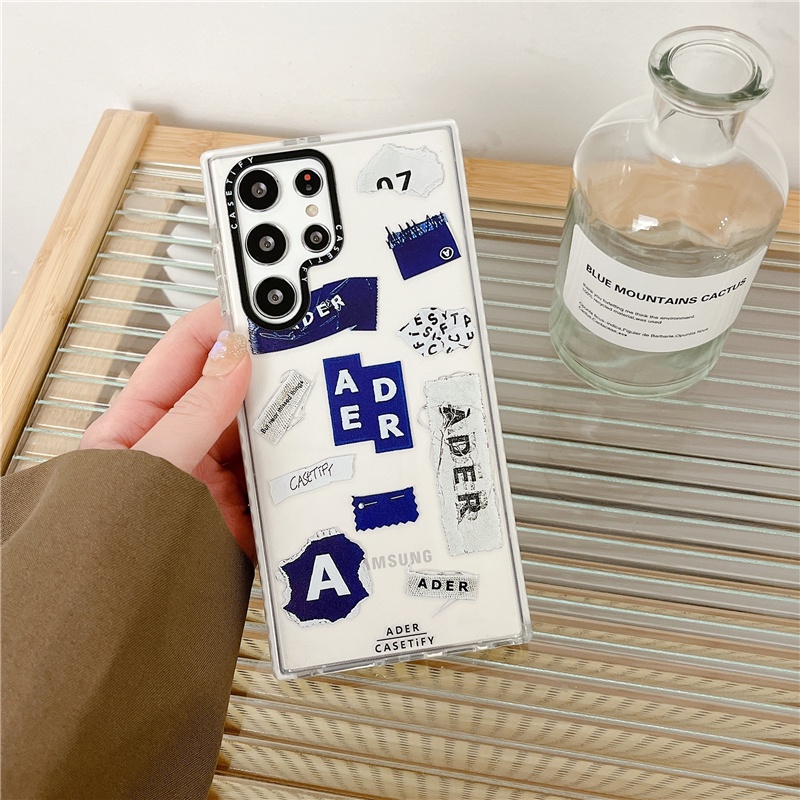 【ADER Sticker labels】เคสโทรศัพท์มือถือแบบนิ่ม TPU ใส กันกระแทก ลายชื่อสติกเกอร์ แฟชั่น สําหรับ Samsung Galaxy S23 Ultra Plus S24 Ultra S21 S22 Ultra Plus S24+
