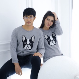 เสื้อแขนยาว Sweater งานปัก ลายFrench Bulldog ผ้านิ่ม COTTON 100%