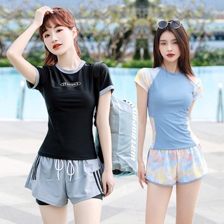 พร้อมส่ง ชุดว่ายน้ํา เสื้อกีฬาบ็อกเซอร์ แขนสั้น เข้ารูป ผ่าข้าง สไตล์ใหม่ เหมาะกับฤดูใบไม้ผลิ สําหรับเด็กผู้หญิง