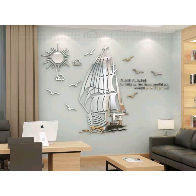 home decorate ของตกแต่งบ้าน อะคริลิกตกแต่งผนังสติกเกอร์อะคริลิก3D รูปเรือเดินสมุทร อะคริลิคติดผนัง ติดโต๊ะทำงานฮวงจุ้ย