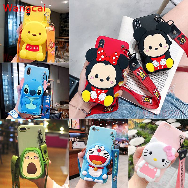 เคส ลายการ์ตูน มินนี่ มิกกี้ โดเรม่อน วินนี่เดอะพูห์ สติทช์ น่ารัก พร้อมกระเป๋าสตาง สำหรับ OPPO Reno Ace 2Z 2f 2 Reno2 10x zoom Z