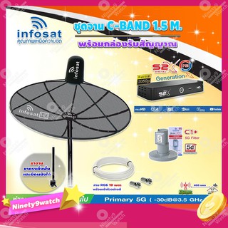 Infosat C-Band 1.5 เมตร ขาตรงตั้งพื้นเเละยึดผนังได้+LNBรุ่นC1+ ป้องกันสัญญาณ 5G รบกวน+กล่องPSI S2 X พร้อมสายRG6ยาวตามชุด