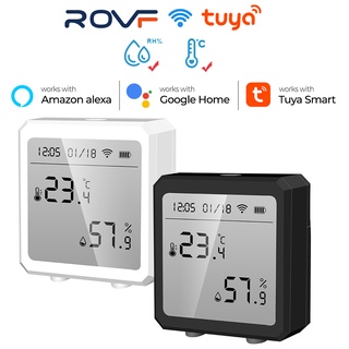 ROVF Tuya Smart Home wifi temperature and humidity sensor（wifi เซ็นเซอร์อุณหภูมิและความชื้นในร่ม） Hygrometer Thermometer Alarm Electronic LCD Display Support Alexa Google Home