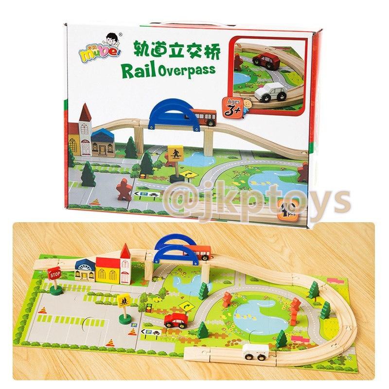 Todds & Kids Toys ของเล่นเสริมพัฒนาการ บล็อกไม้ชุดสร้างเมือง Rail Overpass เมืองจำลอง