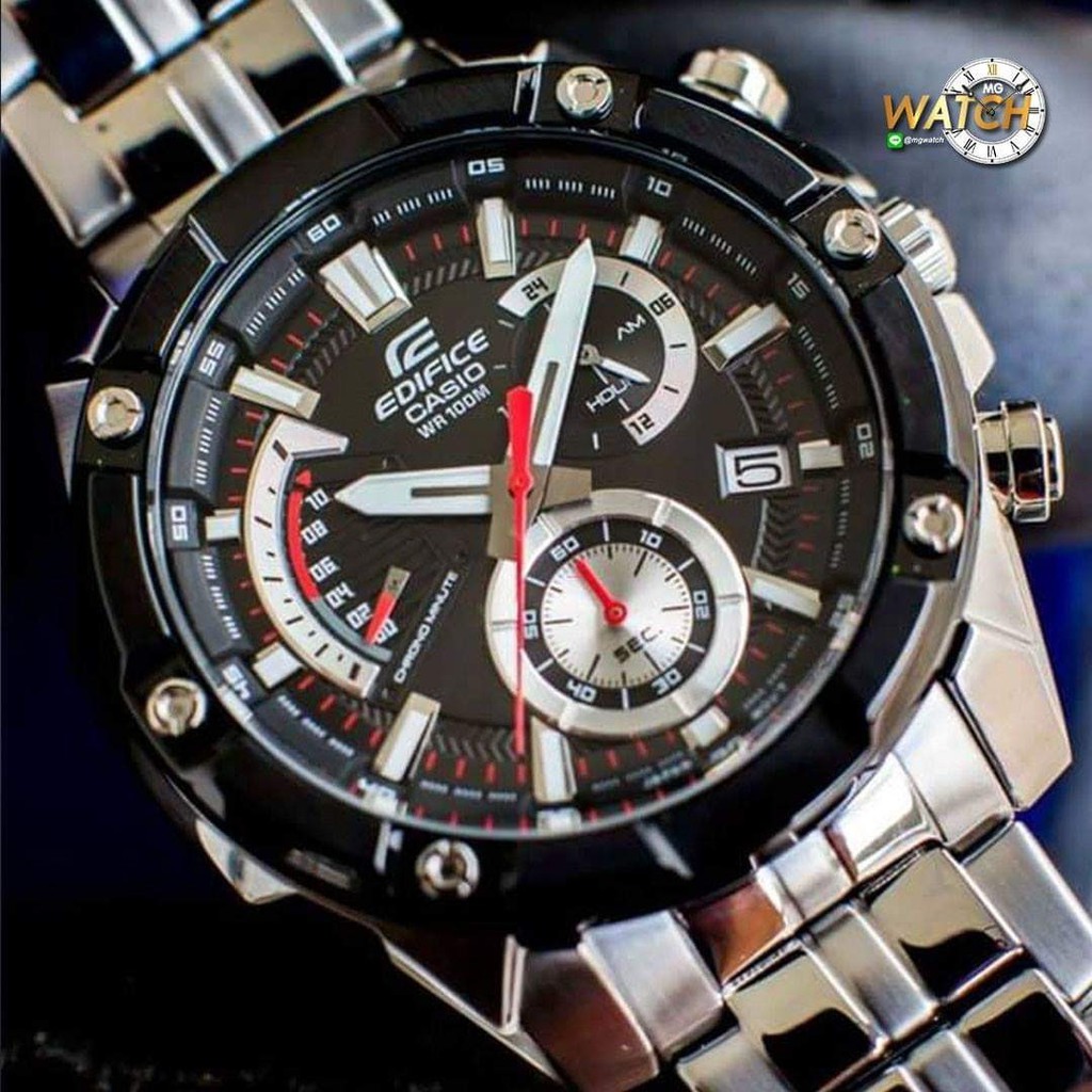 นาฬิกาข้อมือผู้ชาย Casio Edifice แท้เครื่องญี่ปุ่น ใช้ได้ทุกเข็ม ทรง Sport หน้าปัดดำ Mgwatch