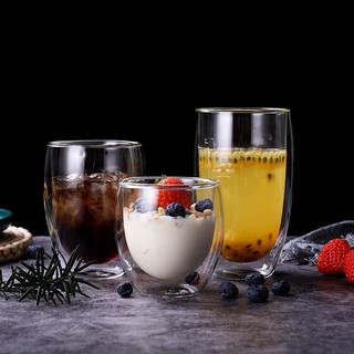 EZ แก้วกาแฟใส 2 ชั้น ดีไซน์หรูหรา ทนร้อนและเย็น Double Layer Glass Cup Afternoon Tea Drinks