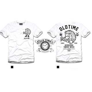 Oldtime เสื้อยืด รุ่นHedgehog SmokeWeed Since1930 (Ver.White-Black) สีขาว