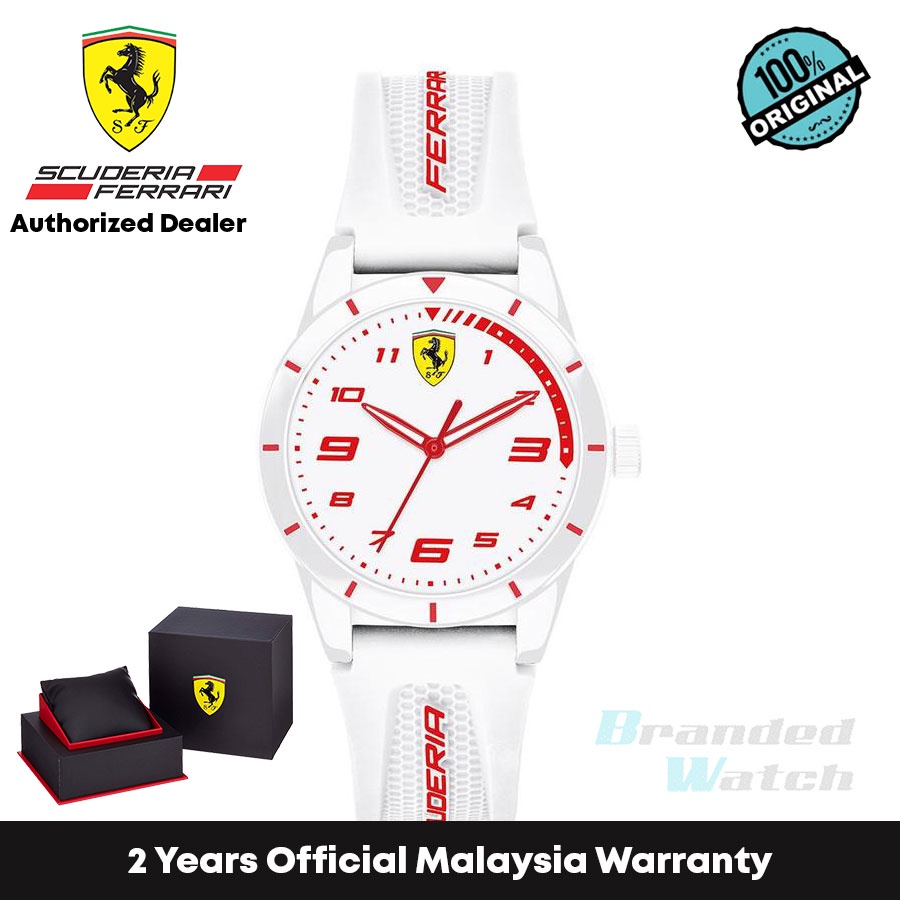 [รับประกันอย่างเป็นทางการ] Scuderia Ferrari 860011 นาฬิกาข้อมือ สายซิลิโคน สีขาว สําหรับเด็ก
