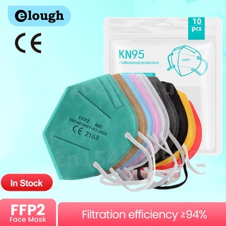 Kn95 หน้ากากอนามัย 5 ชั้น ระบายอากาศ 9 สี สําหรับผู้ใหญ่ FPP2 CE 10 20 30 50 ชิ้น